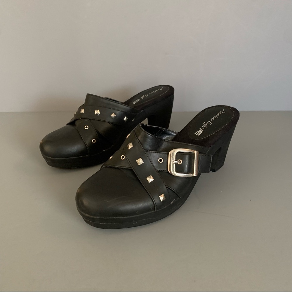American Eagle Outfitters Black Y2K Punk Gothic Chunky Studded Mules Clogs 8